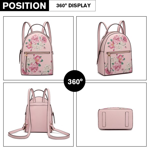 LG1866F-MISS LULU STYLISH LADIES RUCKSACK LEATHER PRINTED BACKPACK PINK